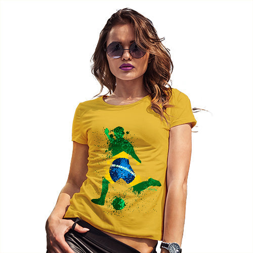 Funny T Shirts For Mum Football Soccer Silhouette Brazil Women's T-Shirt X-Large Yellow