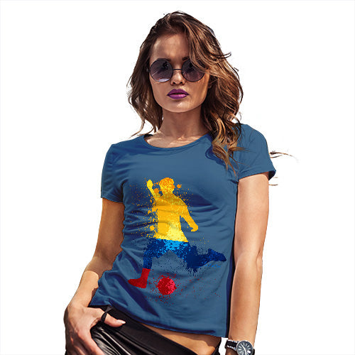 Novelty Gifts For Women Football Soccer Silhouette Colombia Women's T-Shirt Large Royal Blue