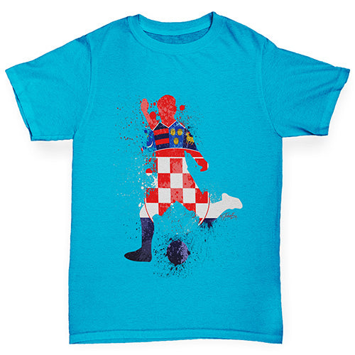 Boys Funny Tshirts Football Soccer Silhouette Croatia Boy's T-Shirt Age 5-6 Azure Blue