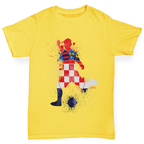 Boys Funny Tshirts Football Soccer Silhouette Croatia Boy's T-Shirt Age 9-11 Yellow