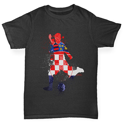 Girls Funny Tshirts Football Soccer Silhouette Croatia Girl's T-Shirt Age 5-6 Black