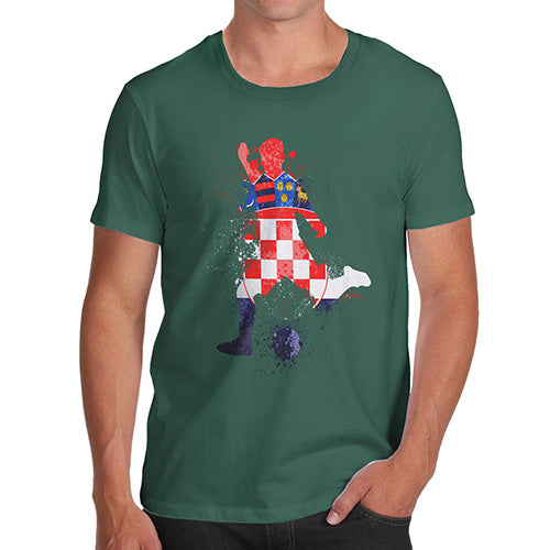 Mens Novelty T Shirt Christmas Football Soccer Silhouette Croatia Men's T-Shirt Small Bottle Green