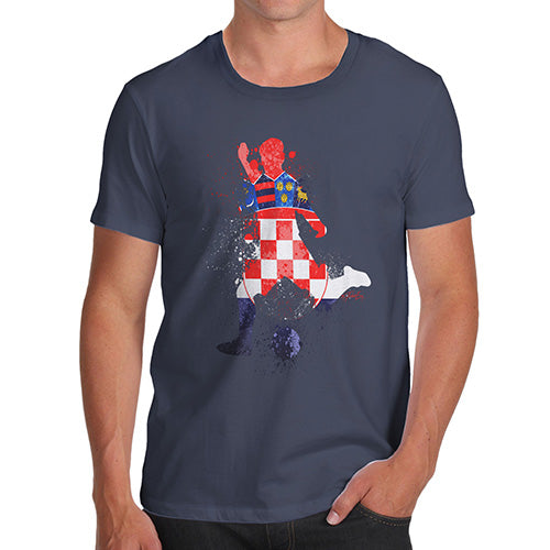 Funny T Shirts For Men Football Soccer Silhouette Croatia Men's T-Shirt Small Navy