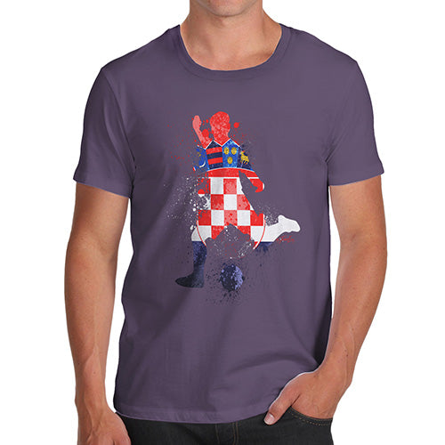 Funny Mens T Shirts Football Soccer Silhouette Croatia Men's T-Shirt X-Large Plum