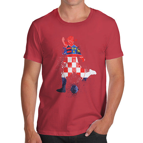 Funny T-Shirts For Men Football Soccer Silhouette Croatia Men's T-Shirt X-Large Red