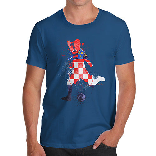 Funny Tee For Men Football Soccer Silhouette Croatia Men's T-Shirt Large Royal Blue