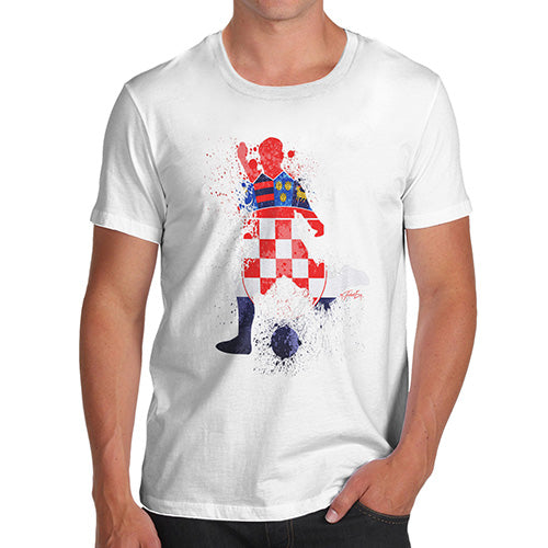 Mens Novelty T Shirt Christmas Football Soccer Silhouette Croatia Men's T-Shirt Medium White