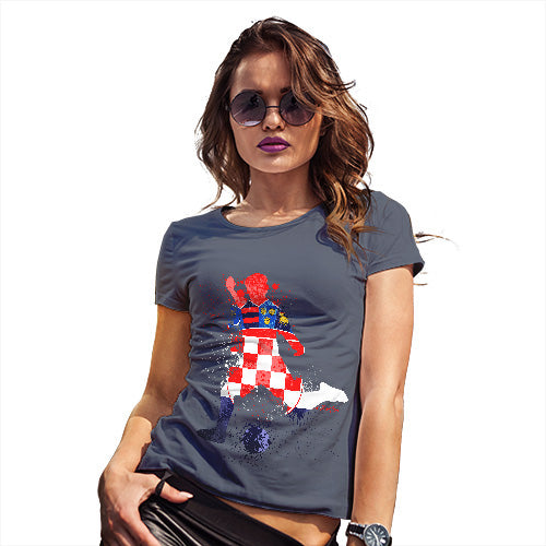 Novelty Gifts For Women Football Soccer Silhouette Croatia Women's T-Shirt Small Navy