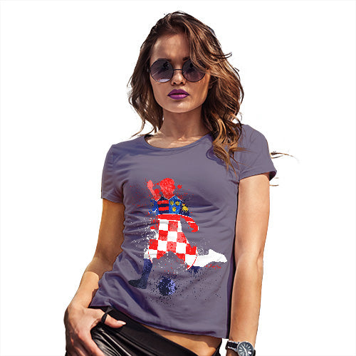 Funny T Shirts For Women Football Soccer Silhouette Croatia Women's T-Shirt Small Plum