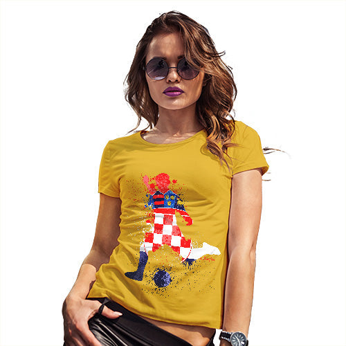 Funny T Shirts For Women Football Soccer Silhouette Croatia Women's T-Shirt Large Yellow