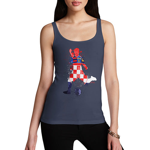 Novelty Tank Top Women Football Soccer Silhouette Croatia Women's Tank Top Small Navy