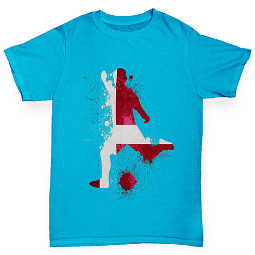 Boys novelty t shirts Football Soccer Silhouette Denmark Boy's T-Shirt Age 12-14 Azure Blue