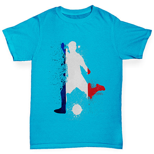 Boys Funny T Shirt Football Soccer Silhouette France Boy's T-Shirt Age 7-8 Azure Blue