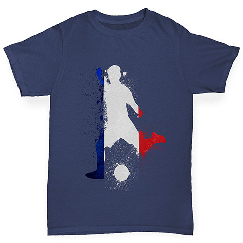 funny t shirts for boys Football Soccer Silhouette France Boy's T-Shirt Age 12-14 Navy