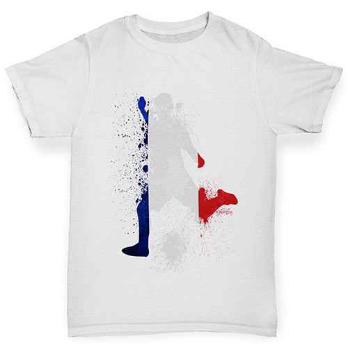 Boys funny tee shirts Football Soccer Silhouette France Boy's T-Shirt Age 9-11 White