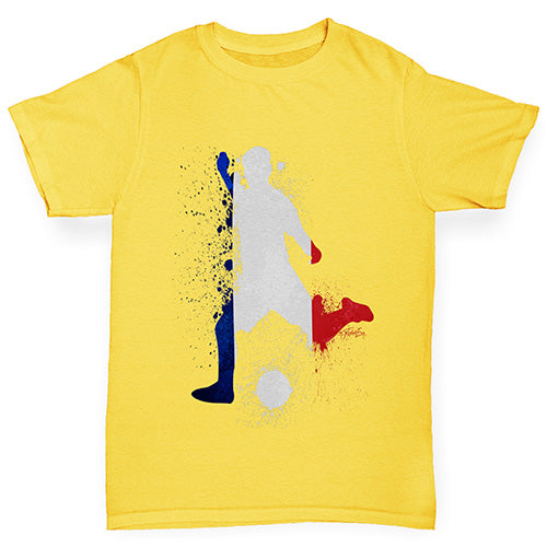 Boys funny tee shirts Football Soccer Silhouette France Boy's T-Shirt Age 3-4 Yellow