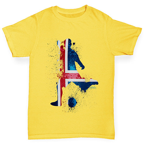 Novelty Tees For Boys Football Soccer Silhouette Iceland Boy's T-Shirt Age 12-14 Yellow