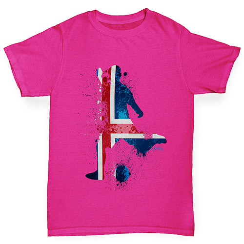 Girls novelty t shirts Football Soccer Silhouette Iceland Girl's T-Shirt Age 3-4 Pink