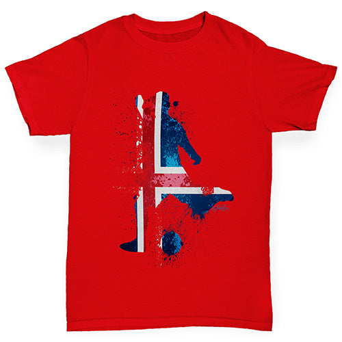 Girls novelty t shirts Football Soccer Silhouette Iceland Girl's T-Shirt Age 7-8 Red