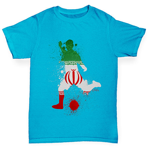 Boys Funny T Shirt Football Soccer Silhouette Iran Boy's T-Shirt Age 12-14 Azure Blue