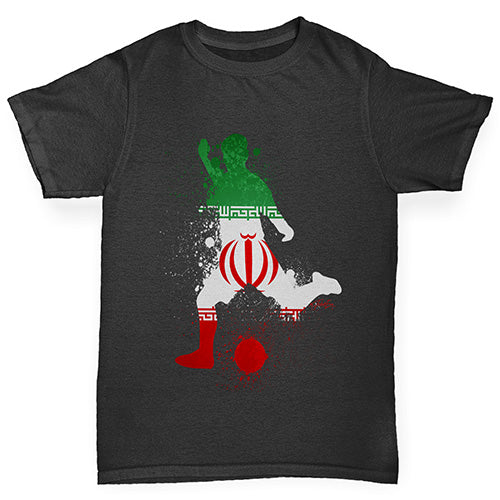 Boys Funny Tshirts Football Soccer Silhouette Iran Boy's T-Shirt Age 7-8 Black