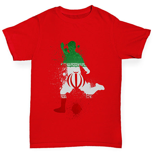 Boys Funny T Shirt Football Soccer Silhouette Iran Boy's T-Shirt Age 5-6 Red