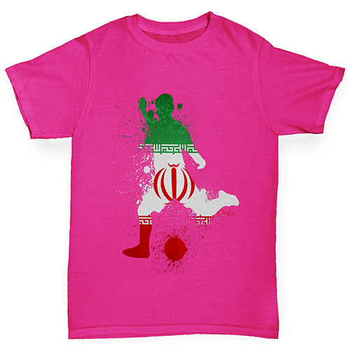 Girls novelty t shirts Football Soccer Silhouette Iran Girl's T-Shirt Age 12-14 Pink