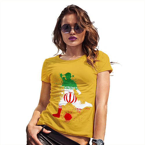 Funny T-Shirts For Women Sarcasm Football Soccer Silhouette Iran Women's T-Shirt Large Yellow