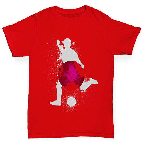 Novelty Tees For Boys Football Soccer Silhouette Japan Boy's T-Shirt Age 9-11 Red