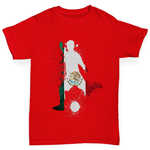 Novelty Tees For Boys Football Soccer Silhouette Mexico Boy's T-Shirt Age 7-8 Red