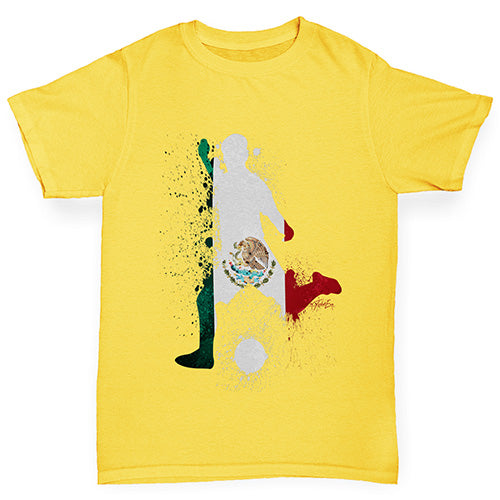 Boys Funny T Shirt Football Soccer Silhouette Mexico Boy's T-Shirt Age 9-11 Yellow