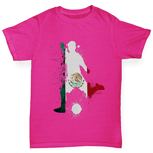 Girls funny tee shirts Football Soccer Silhouette Mexico Girl's T-Shirt Age 7-8 Pink