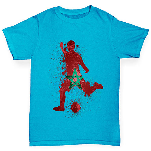 Boys Funny Tshirts Football Soccer Silhouette Morocco Boy's T-Shirt Age 12-14 Azure Blue