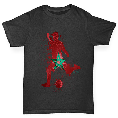 Boys Funny T Shirt Football Soccer Silhouette Morocco Boy's T-Shirt Age 5-6 Black