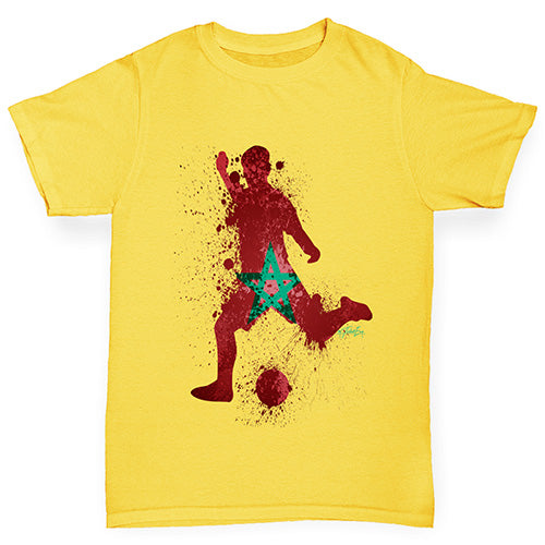 Boys Funny Tshirts Football Soccer Silhouette Morocco Boy's T-Shirt Age 7-8 Yellow