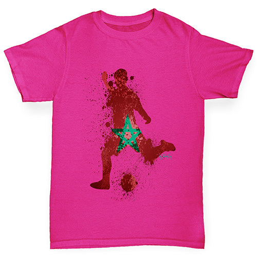 Girls novelty t shirts Football Soccer Silhouette Morocco Girl's T-Shirt Age 3-4 Pink