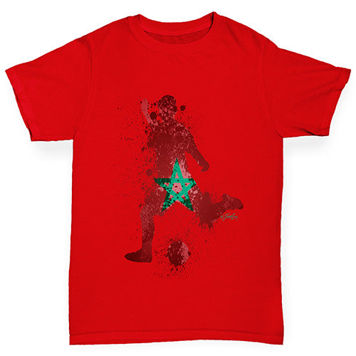 funny t shirts for girls Football Soccer Silhouette Morocco Girl's T-Shirt Age 9-11 Red