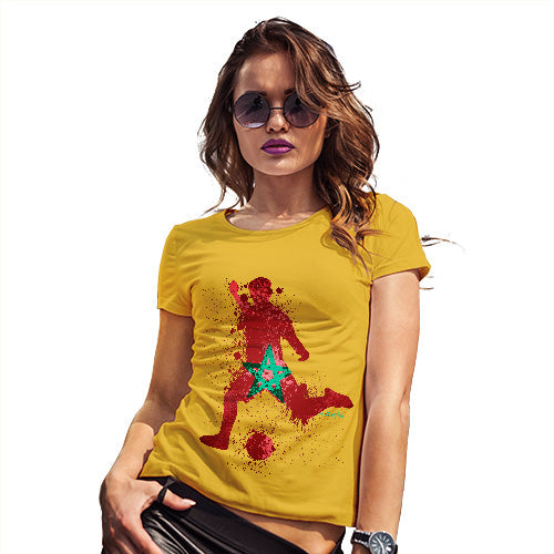 Womens Funny T Shirts Football Soccer Silhouette Morocco Women's T-Shirt Large Yellow