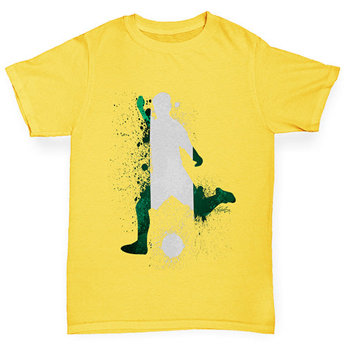 Boys Funny T Shirt Football Soccer Silhouette Nigeria Boy's T-Shirt Age 7-8 Yellow