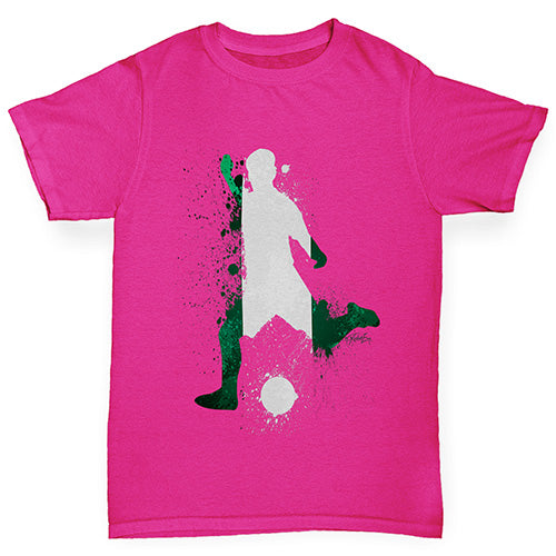 Girls Funny T Shirt Football Soccer Silhouette Nigeria Girl's T-Shirt Age 7-8 Pink