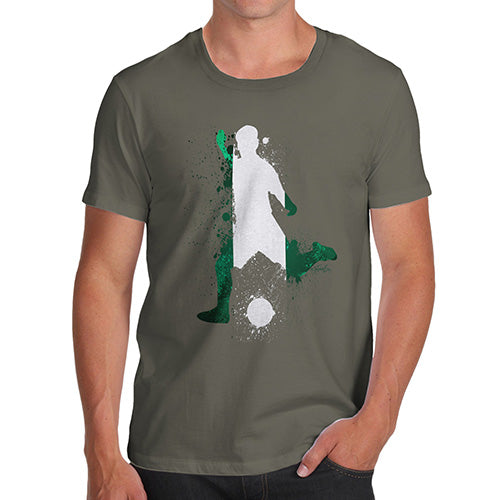 Funny Mens T Shirts Football Soccer Silhouette Nigeria Men's T-Shirt Medium Khaki