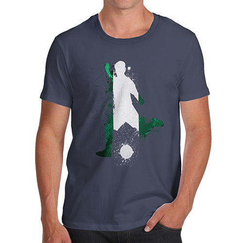 Funny Tee For Men Football Soccer Silhouette Nigeria Men's T-Shirt Large Navy