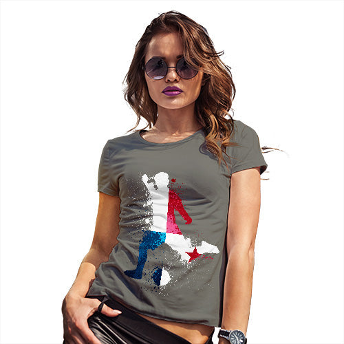 Womens Novelty T Shirt Football Soccer Silhouette Panama Women's T-Shirt Large Khaki