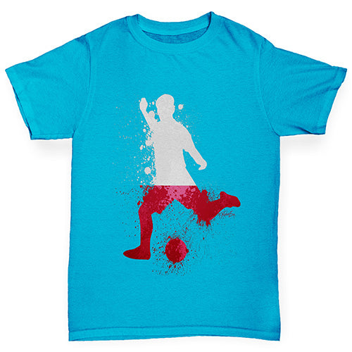 Kids Funny Tshirts Football Soccer Silhouette Poland Girl's T-Shirt Age 5-6 Azure Blue