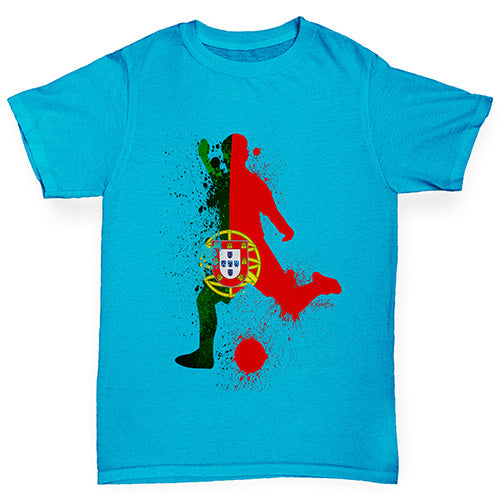 Boys novelty tees Football Soccer Silhouette Portugal Boy's T-Shirt Age 3-4 Azure Blue