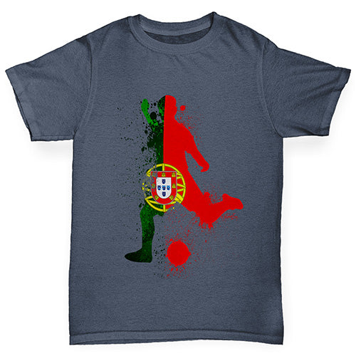 Novelty Tees For Boys Football Soccer Silhouette Portugal Boy's T-Shirt Age 12-14 Dark Grey