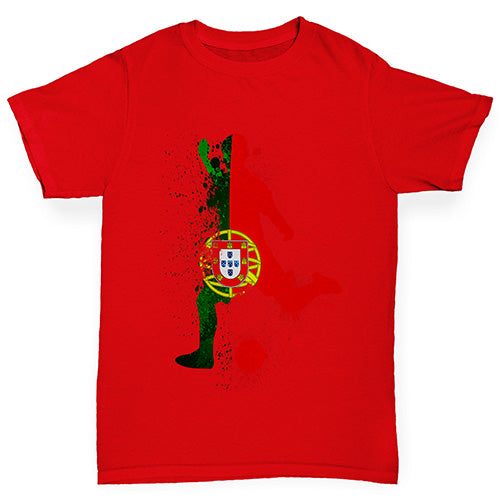 Kids Funny Tshirts Football Soccer Silhouette Portugal Boy's T-Shirt Age 7-8 Red