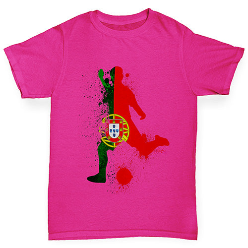 Girls funny tee shirts Football Soccer Silhouette Portugal Girl's T-Shirt Age 7-8 Pink