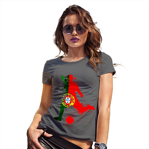 Novelty Tshirts Women Football Soccer Silhouette Portugal Women's T-Shirt Large Dark Grey