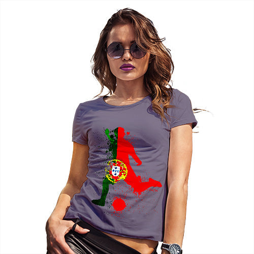 Womens Funny T Shirts Football Soccer Silhouette Portugal Women's T-Shirt X-Large Plum